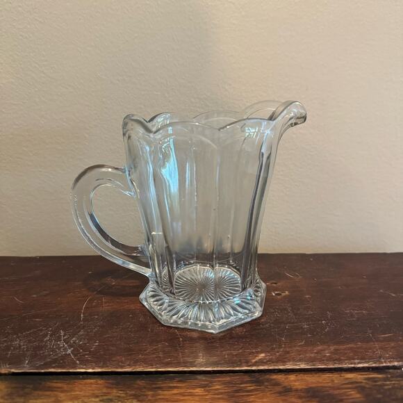 EAPG Bryce HIGBEE Pressed Glass‎ faceted Paneled small pitcher creamer & handle - Picture 1 of 12